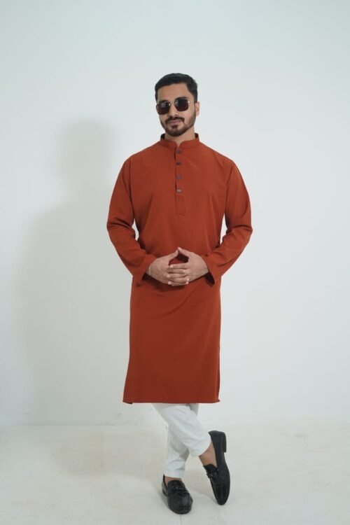 Tiger Orange Premium Micro stitch Panjabi - Image 4