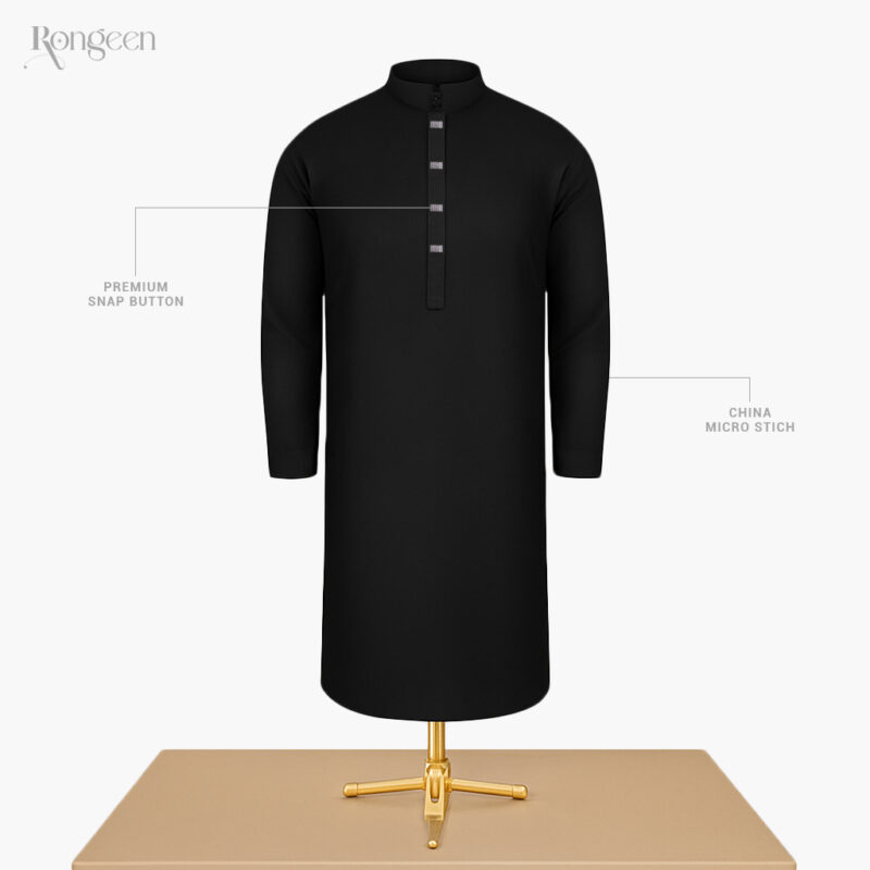 Black color premium panjabi with snap button for men