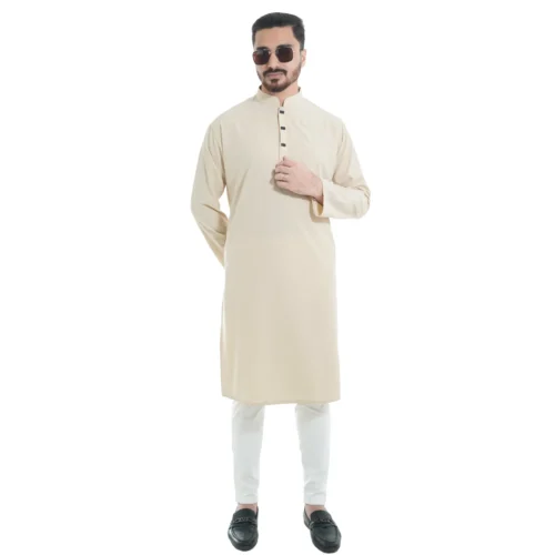 Cream Premium Micro stitch Panjabi - Image 2