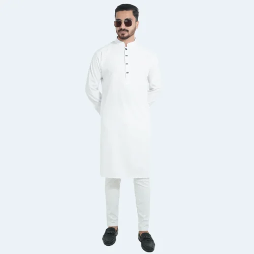 White Premium Micro stitch Panjabi - Image 3